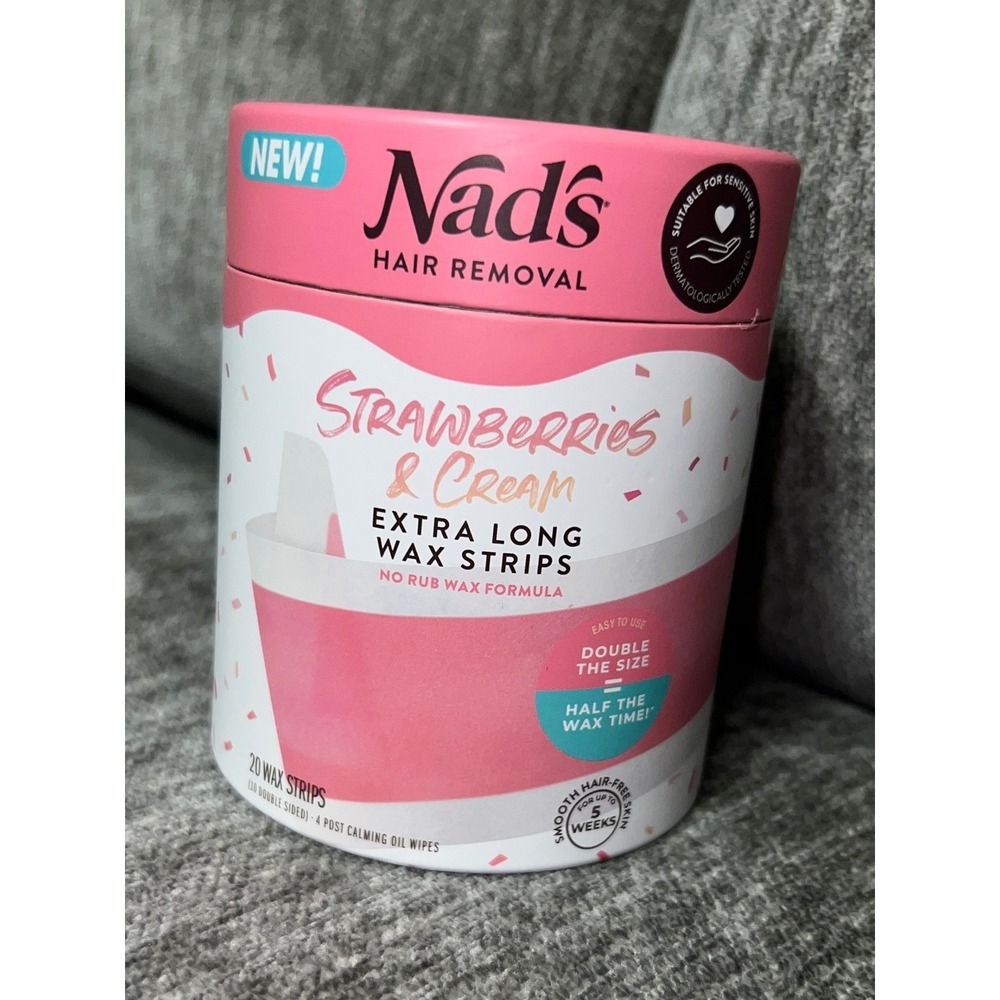 Nad's Strawberries & Cream Extra Long Wax Strips 20ct Hair Removal New